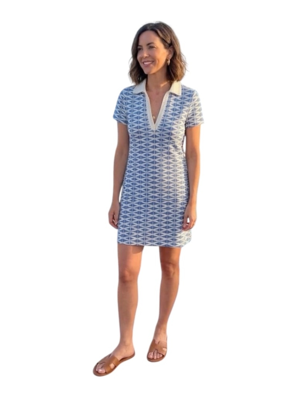 J. McLaughlin Catalina Cloth Dress Sz S Blue Crochet Collar Resort Golf Cruise